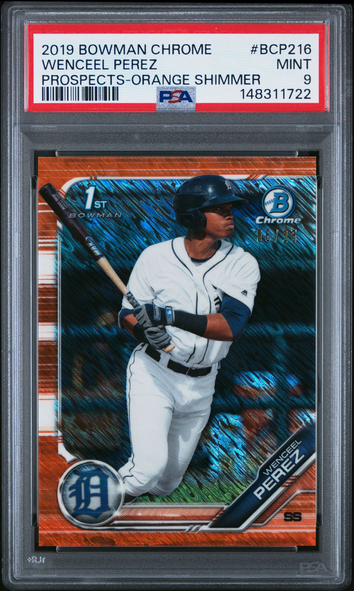 2019 Bowman Chrome Prospects Wenceel Perez #Bcp216 (Prospects-Orange Shimmer) Mint 9 front