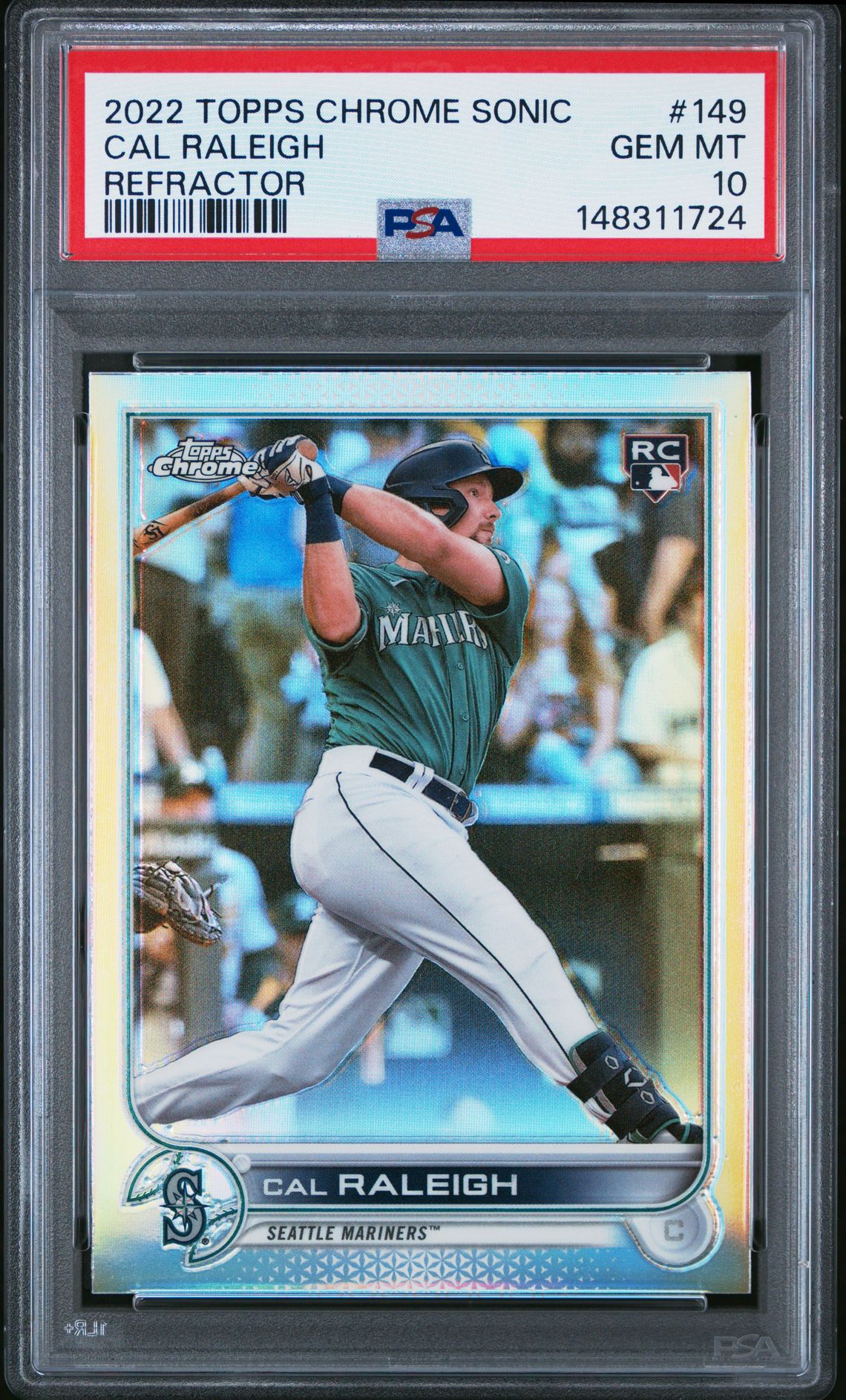 2022 Topps Chrome Sonic Cal Raleigh #149 (Refractor) Gem Mt 10 front