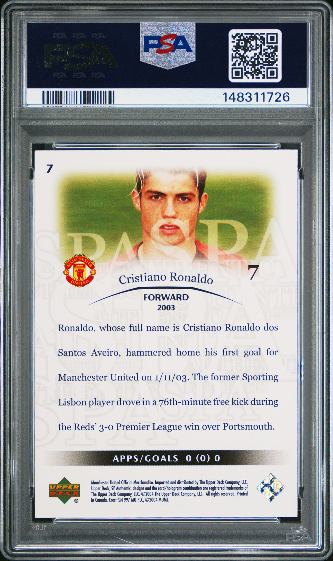 2004 Sp Authentic Manchester United Cristiano Ronaldo #7 (Manchester United) Nm-Mt 8 back