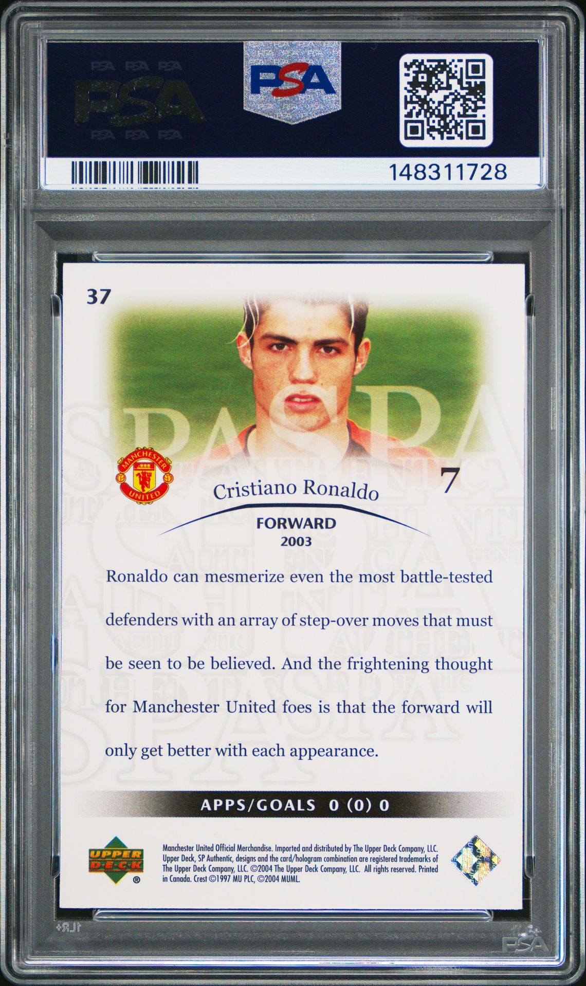 2004 Sp Authentic Manchester United Cristiano Ronaldo #37 (Manchester United) Nm 7 back