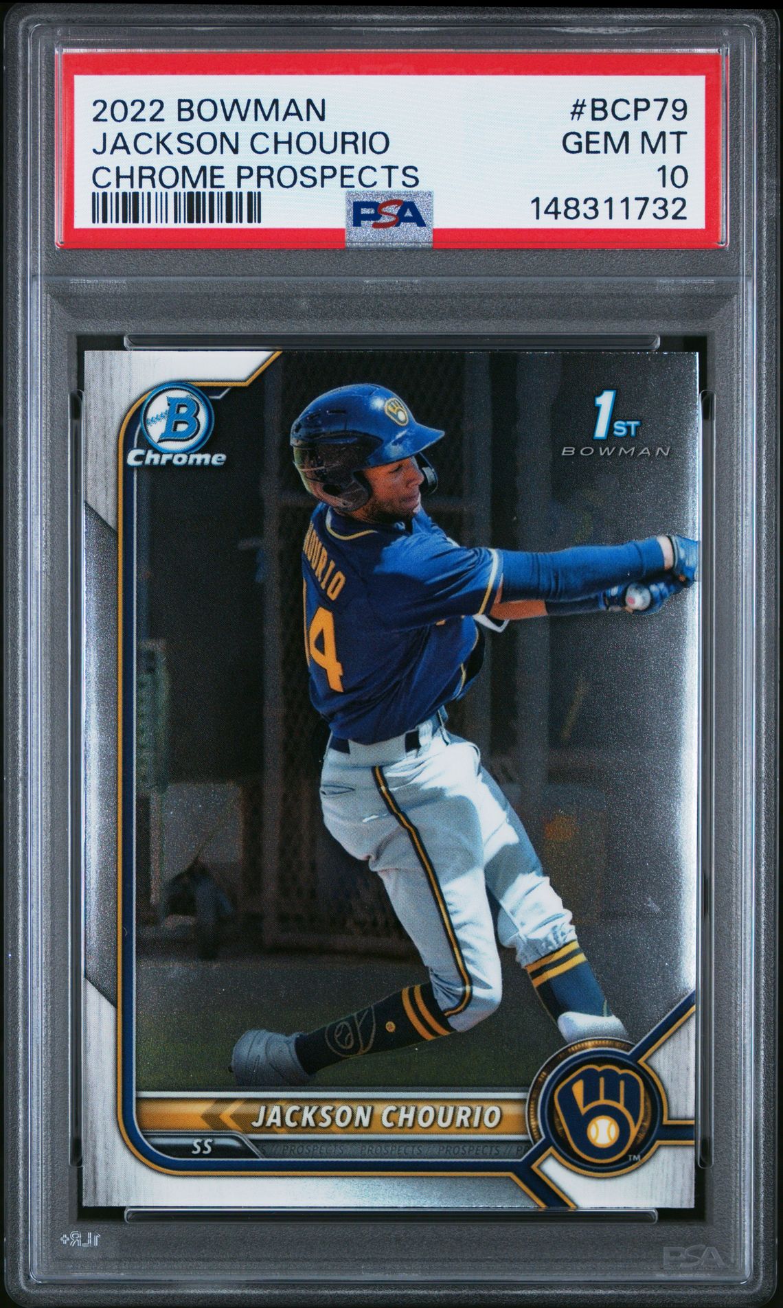 2022 Bowman Chrome Prospects Jackson Chourio #Bcp79 (Chrome Prospects) Gem Mt 10 front