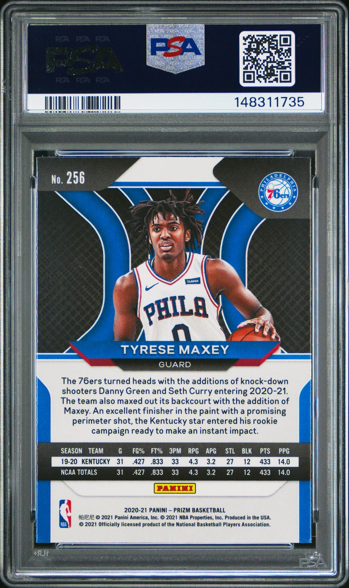 2020 Panini Prizm Tyrese Maxey #256 Nm-Mt 8 back
