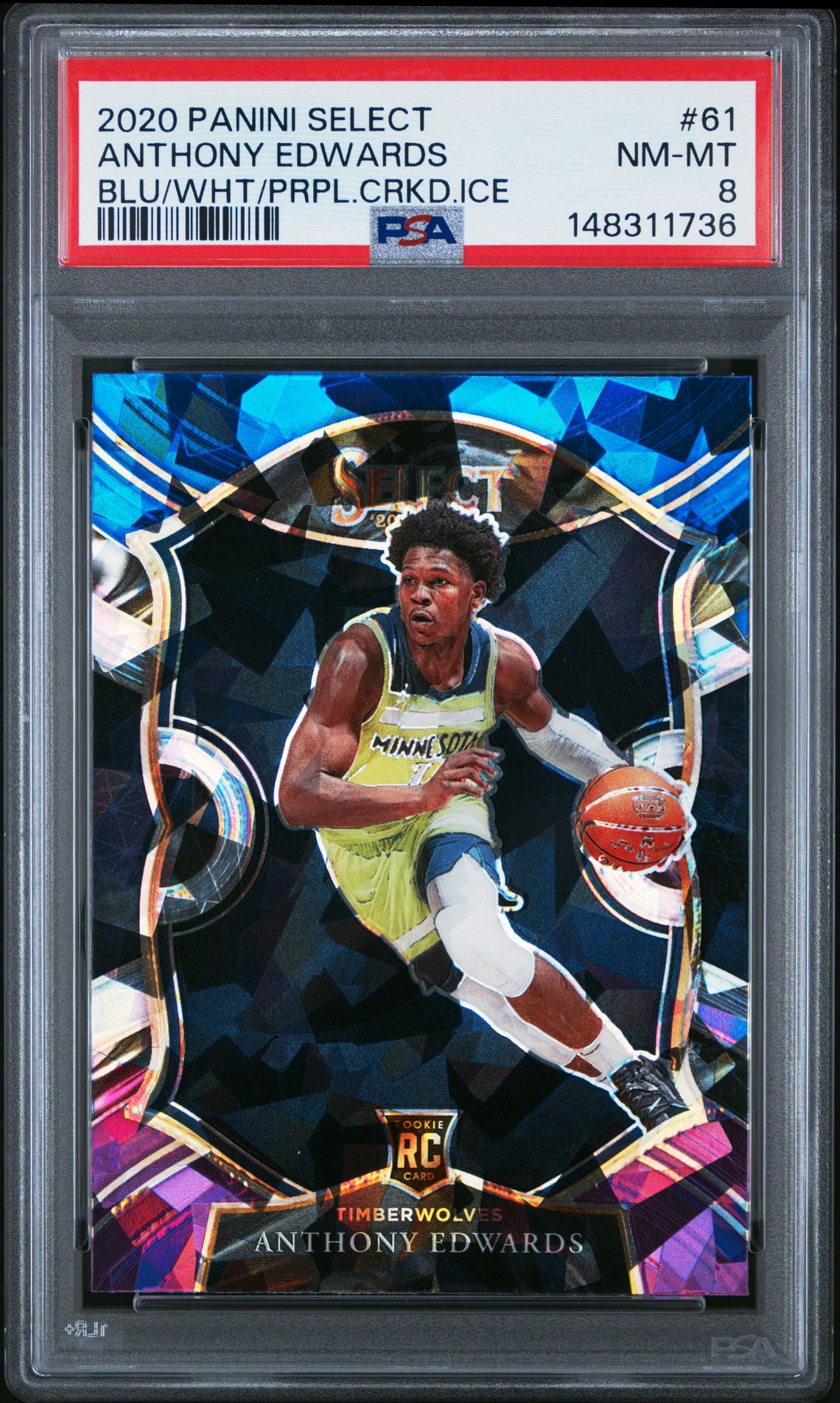 2020 Panini Select Anthony Edwards #61 (Blu/Wht/Prpl.crkd.ice) Nm-Mt 8 front