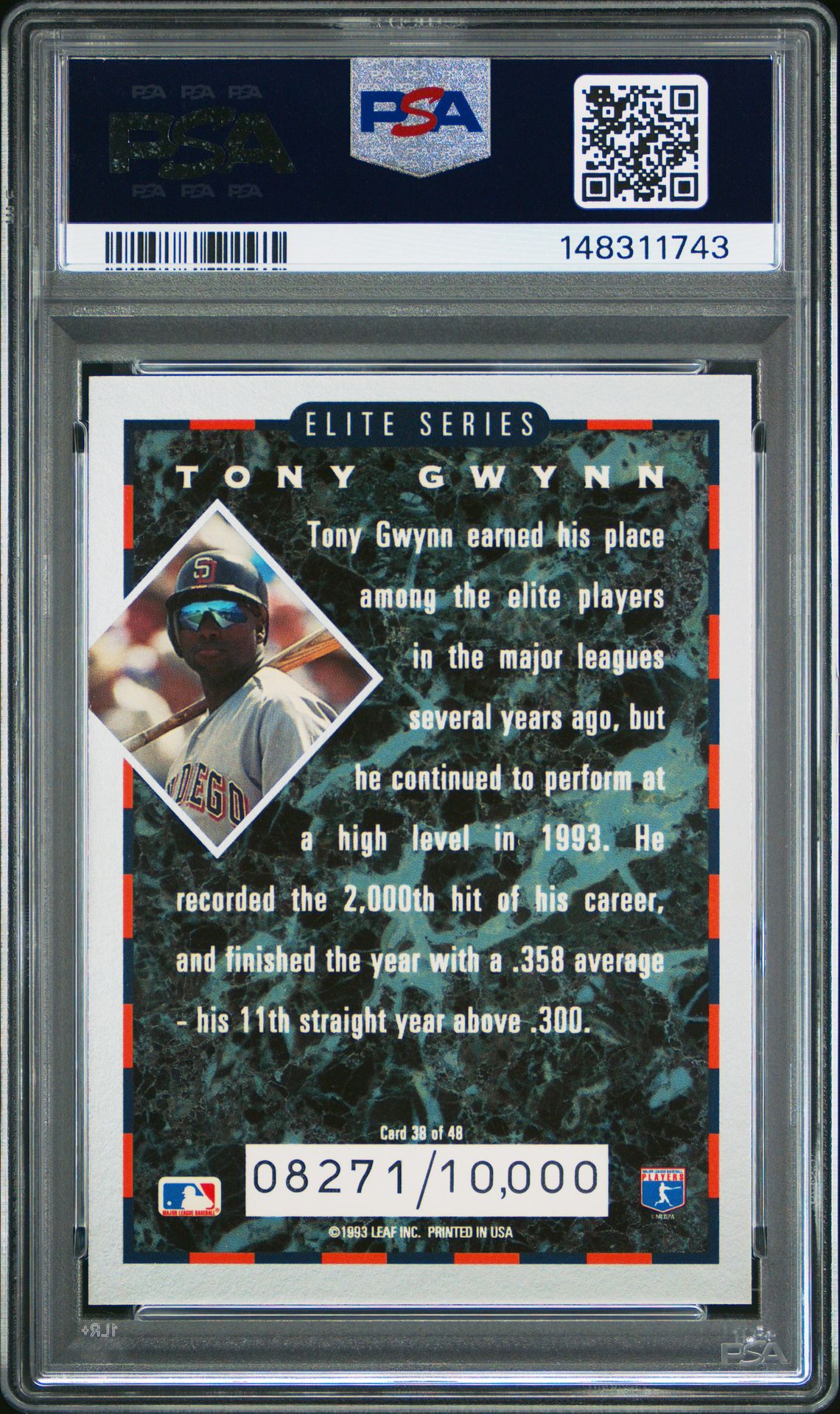 1994 Donruss Elite Tony Gwynn #38 Nm-Mt 8 back