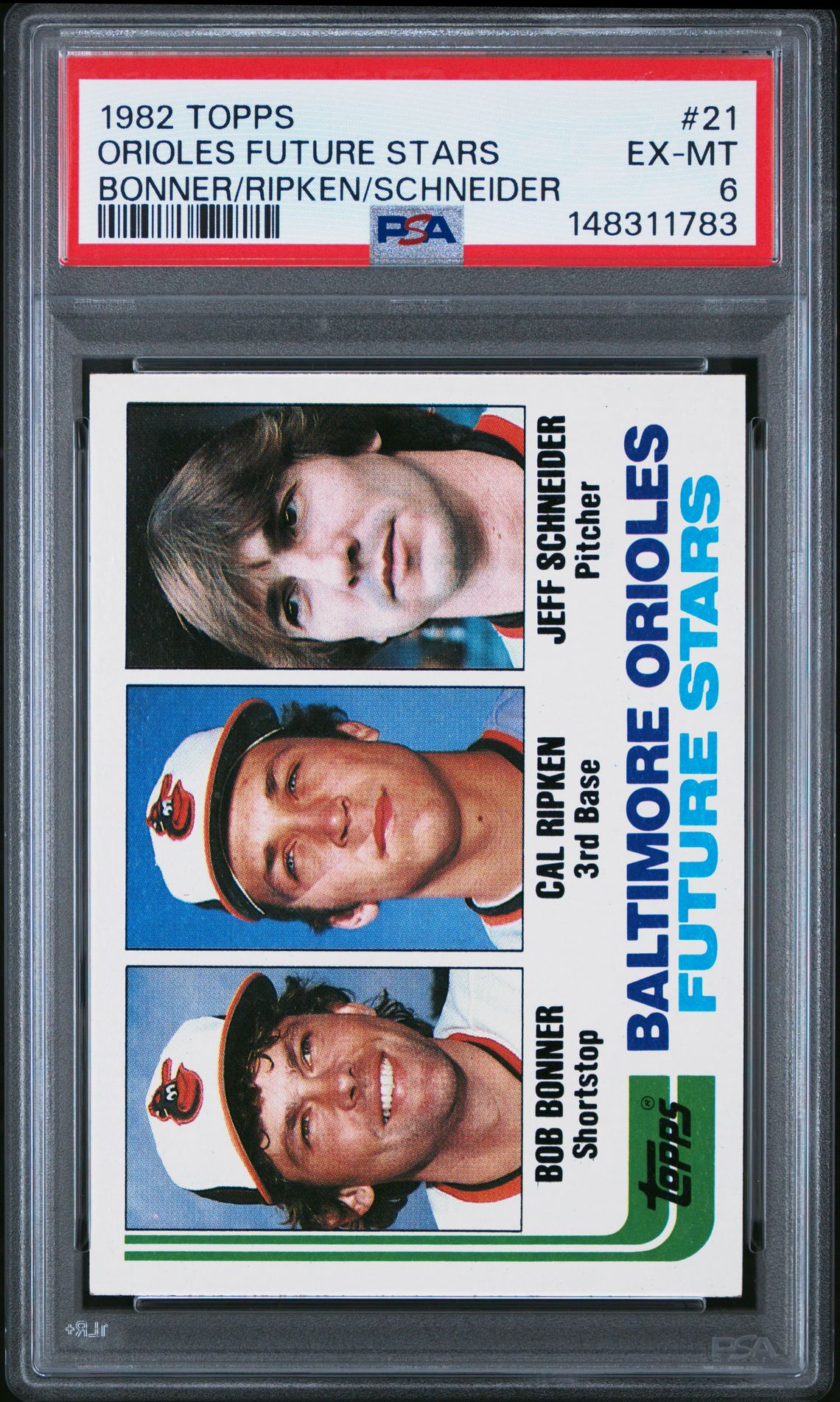 1982 Topps Orioles Future Stars #21 (Bonner/Ripken/Schneider) Ex-Mt 6 front