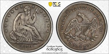 1840-O 50C WB-9, Baseball Die Cracks VF30