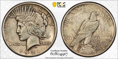 1921 $1 High Relief, Peace N1