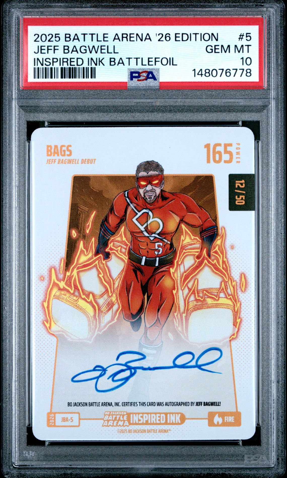 2025 Bo Jackson Battle Arena 2026 Edition Inspired Ink Battlefoil Jeff Bagwell #5 (Fire) Gem Mt 10 front