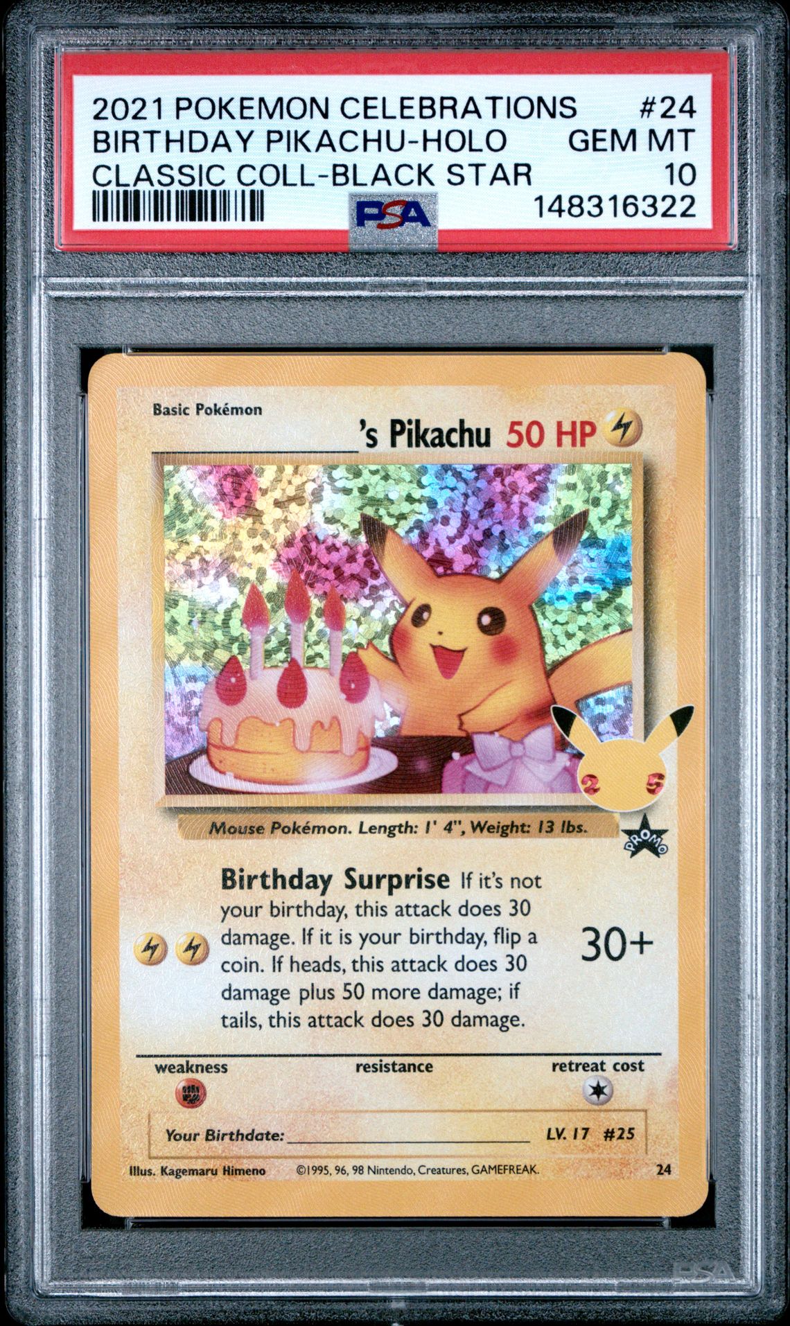 2021 Pokemon POKEMON CELEBRATIONS CLASSIC COLLECTION BLACK STAR #24 Birthday Pikachu Holo front