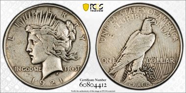 1921 $1 High Relief, Peace XF40