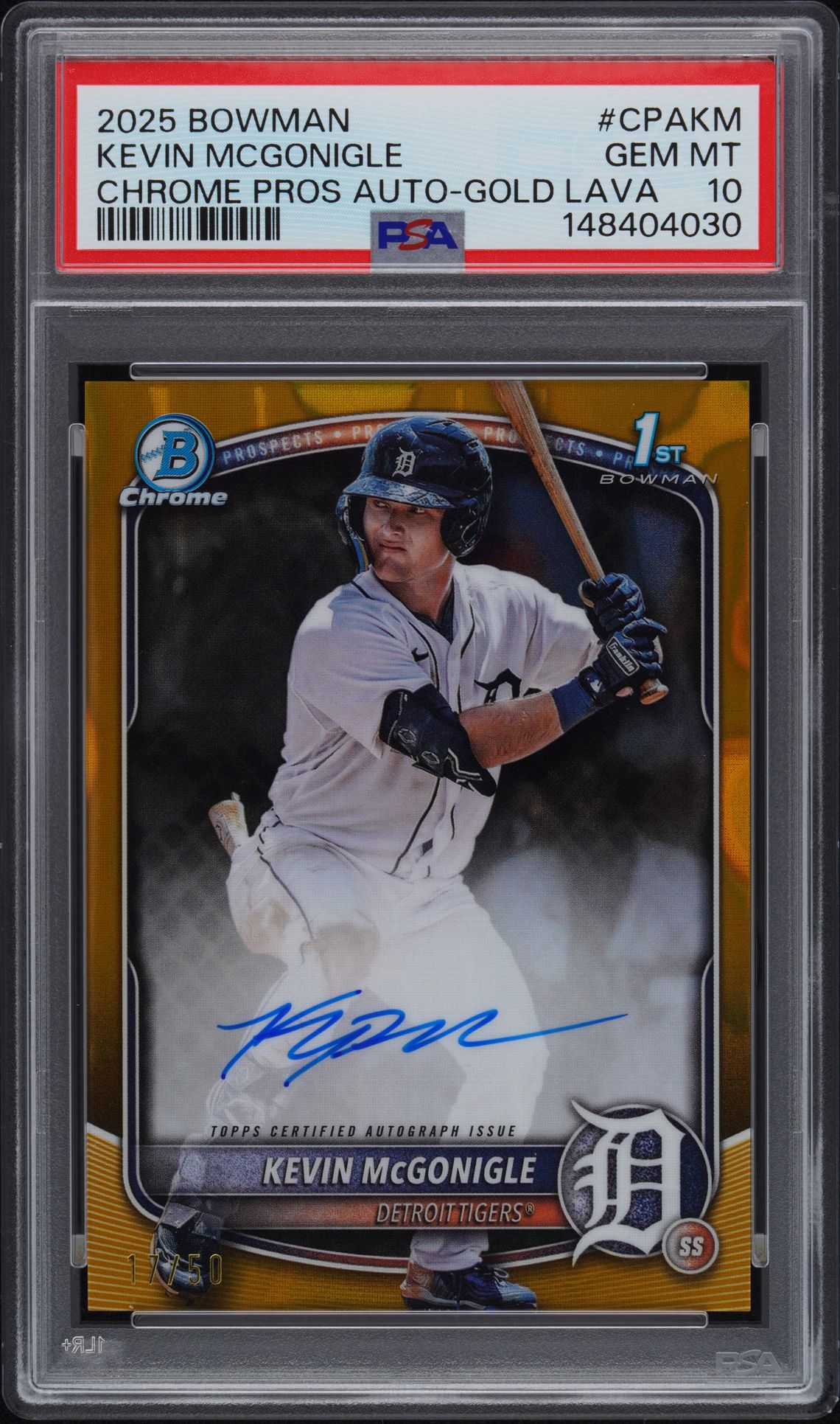 2025 Bowman BOWMAN CHROME PROSPECT AUTOGRAPHS Gold #CPAKM Kevin Mcgonigle front