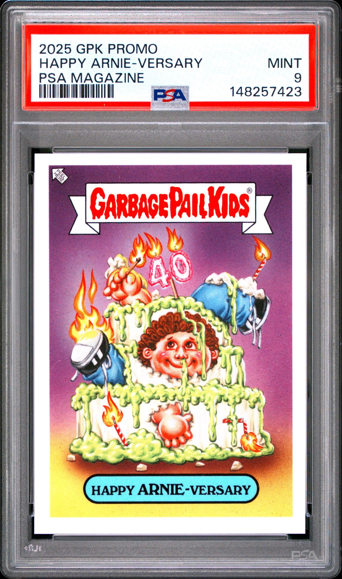 2025 Topps TOPPS GARBAGE PAIL KIDS PROMO PSA MAGAZINE Happy Arnie-Versary front