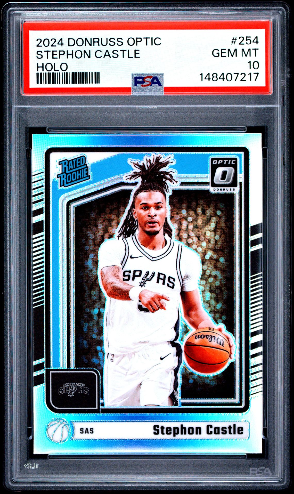 2024 Panini Donruss Optic Stephon Castle #254 (Holo) Gem Mt 10 front view - PSA graded GEM MT 10