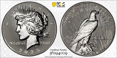 2025-S $1 Peace Dollar Rev PR Two-Coin Reverse Proof Set PR70