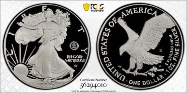2025-S $1 Silver Eagle w/ U.S. Navy Privy 250th Anniversary PR69DCAM