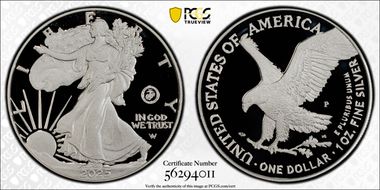 2025-P $1 Silver Eagle w/ US Marine Corps Privy 250th Anniversary PR69DCAM