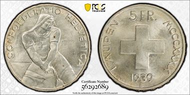 1939 B 5 Fr Laupen KM-42 Ag MS64