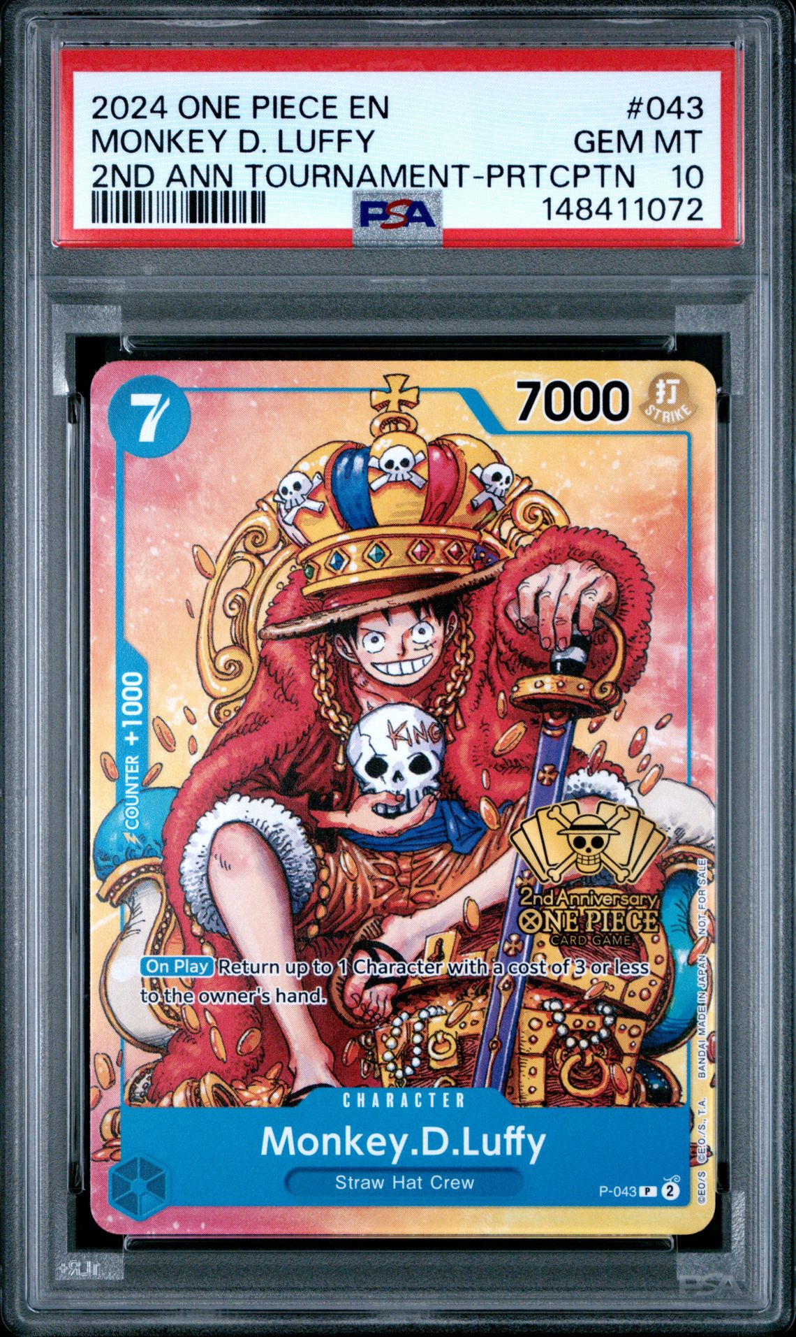 2024 One Piece ONE PIECE PROMOS 2ND ANN TOURNAMENT-PRTCPTN #043 Monkey D. Luffy front