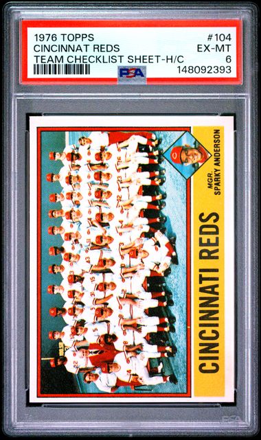 1976 Topps TOPPS TEAM CHECKLIST SHEET HAND CUT H/C #104 Cincinnat Reds front