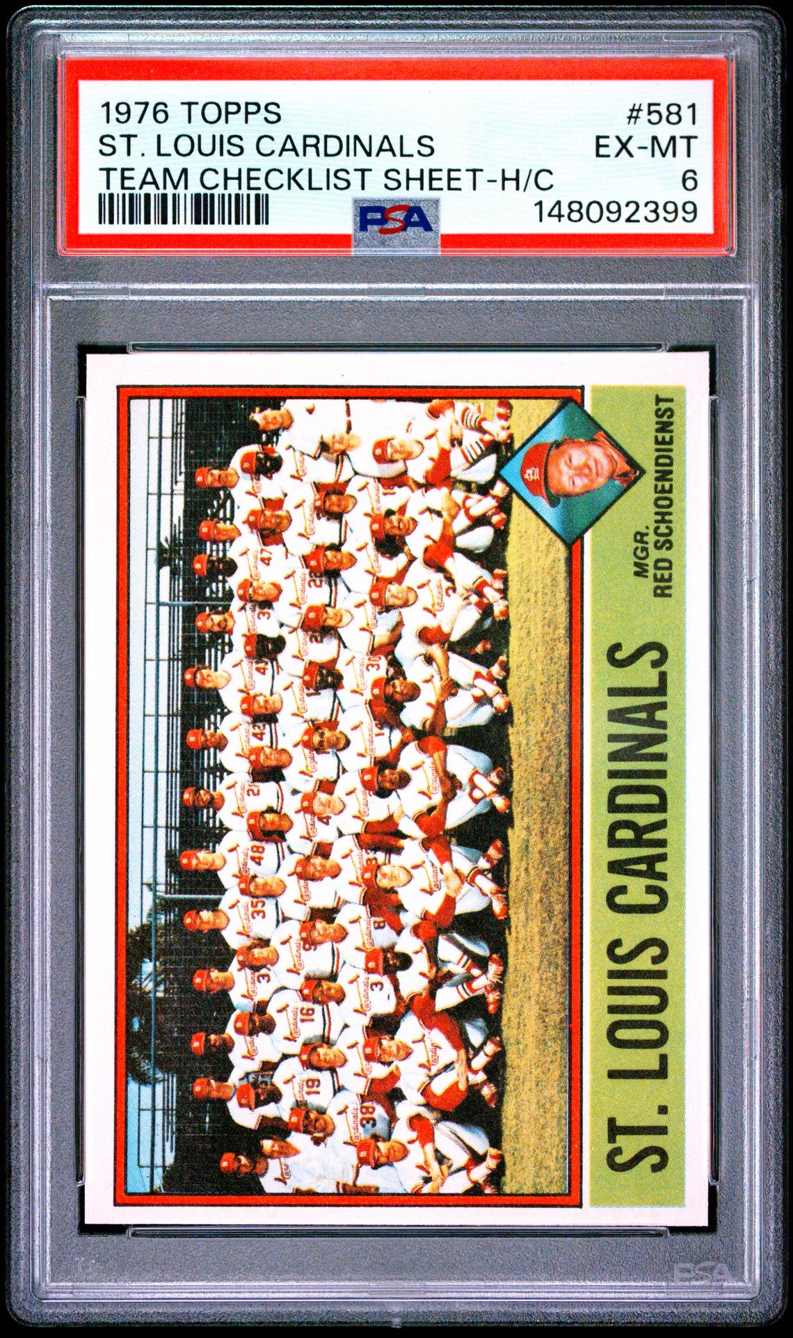 1976 Topps TOPPS TEAM CHECKLIST SHEET HAND CUT H/C #581 St. Louis Cardinals front