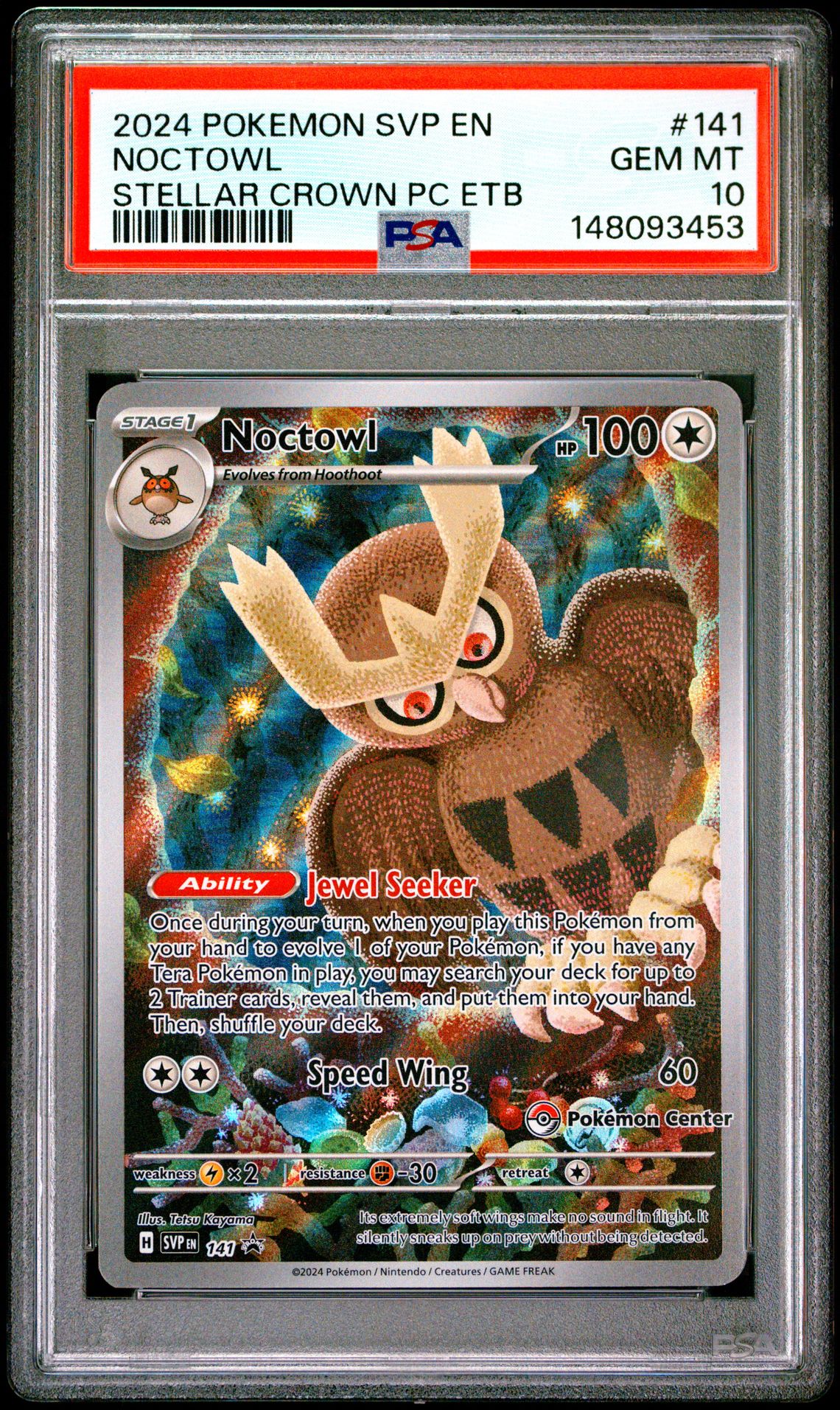 2024 Pokemon POKEMON SVP EN-SV BLACK STAR PROMO STELLAR CROWN PC ETB #141 Noctowl front
