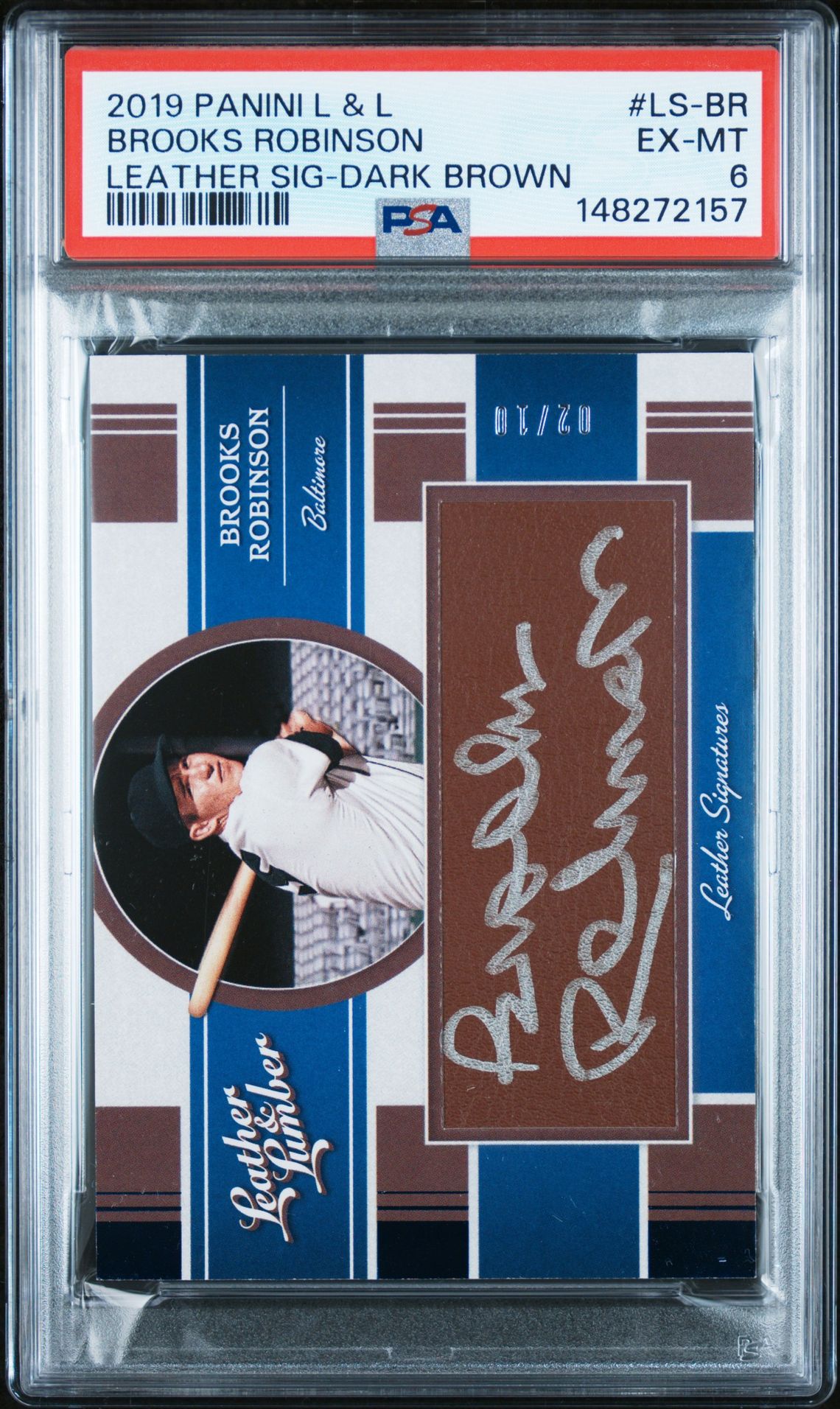 2019 Panini PANINI LEATHER & LUMBER LEATHER SIGNATURES DARK BROWN #LS-BR Brooks Robinson front