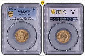 1892-A 20 Fr Gad-1063 F-533 AU58