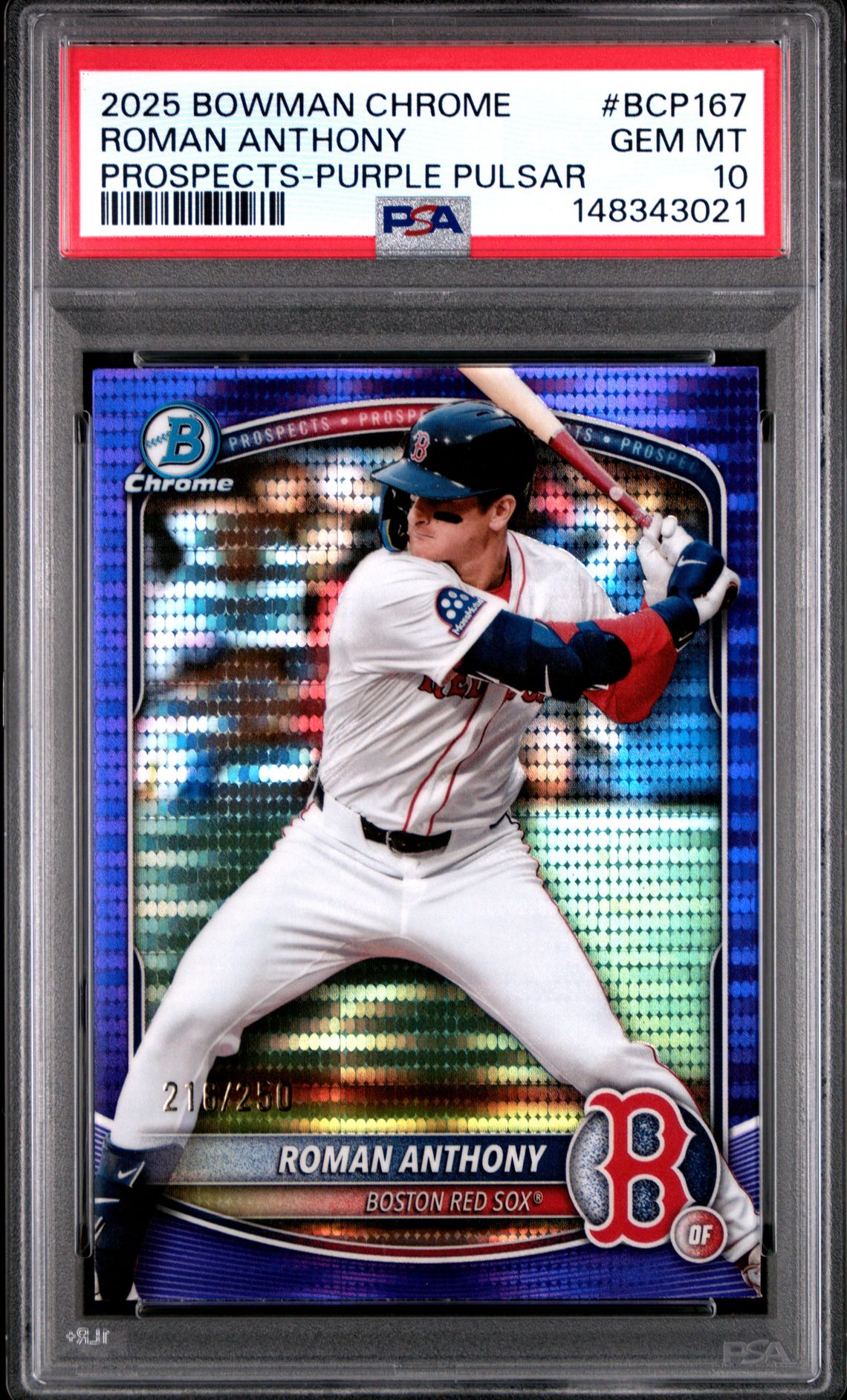 2025 Bowman BOWMAN CHROME PROSPECTS PURPLE PULSAR #BCP167 Roman Anthony front