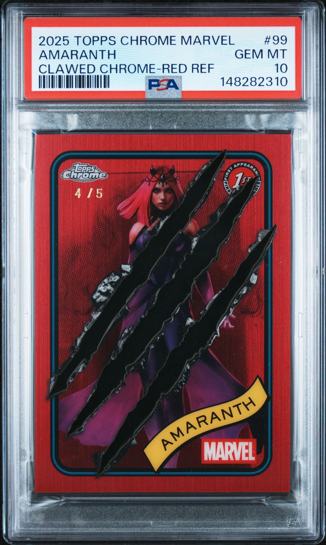 2025 Topps TOPPS CHROME MARVEL CLAWED CHROME-RED REF #99 Amaranth front