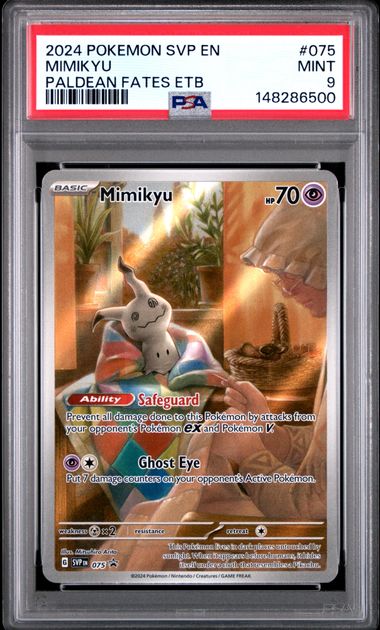 2024 POKEMON SVP EN-SV BLACK STAR PROMO #075 MIMIKYU PALDEAN FATES ETB (PSA 9) (PSA 9) – 148286500