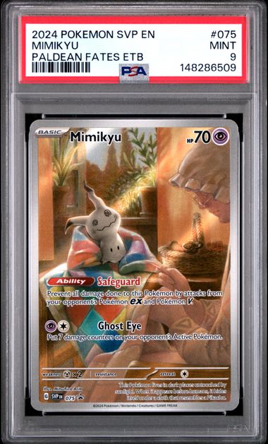 2024 POKEMON SVP EN-SV BLACK STAR PROMO #075 MIMIKYU PALDEAN FATES ETB (PSA 9) (PSA 9) – 148286509