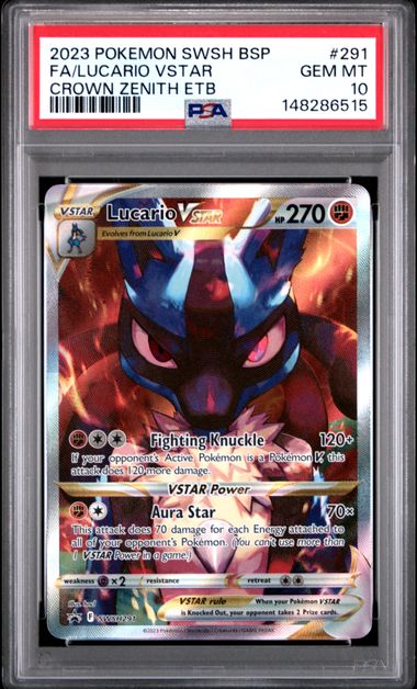 2023 POKEMON SWSH BLACK STAR PROMO #291 FA/LUCARIO VSTAR CROWN ZENITH ETB (PSA 10) (PSA 10) – 148286515