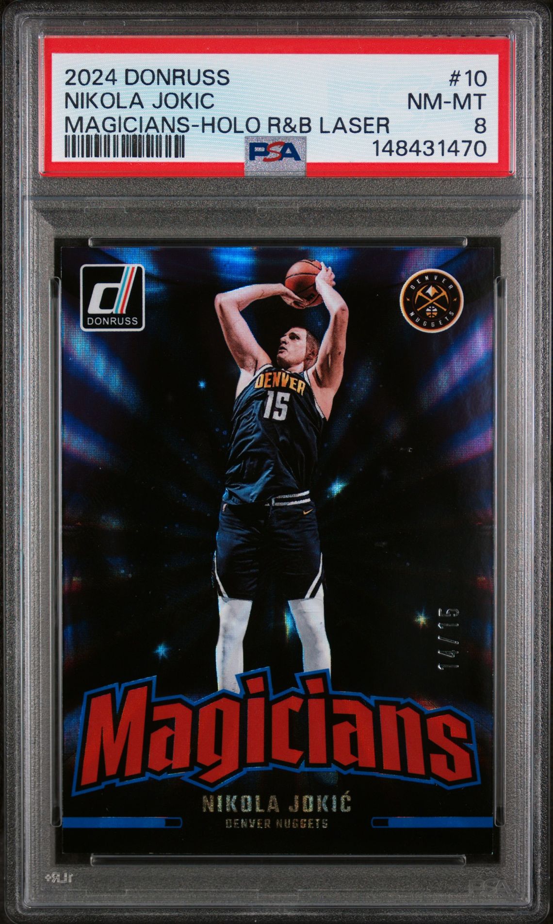 2024 Panini PANINI DONRUSS MAGICIANS HOLO R&B LASER #10 Nikola Jokic front