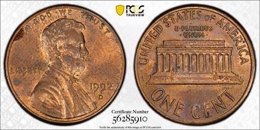 1992-D 1C MS62RB