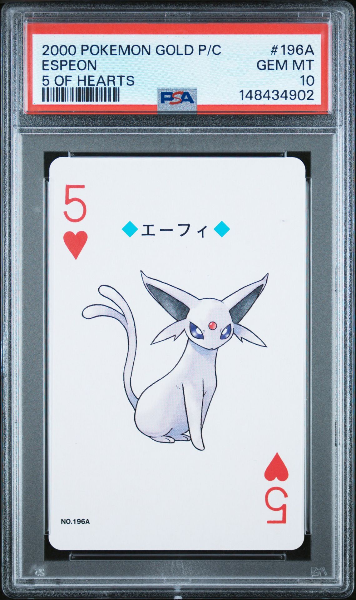 2000 Pokemon POKEMON GOLD VERSION PLAYING CARDS 5 OF HEARTS #196A Espeon front