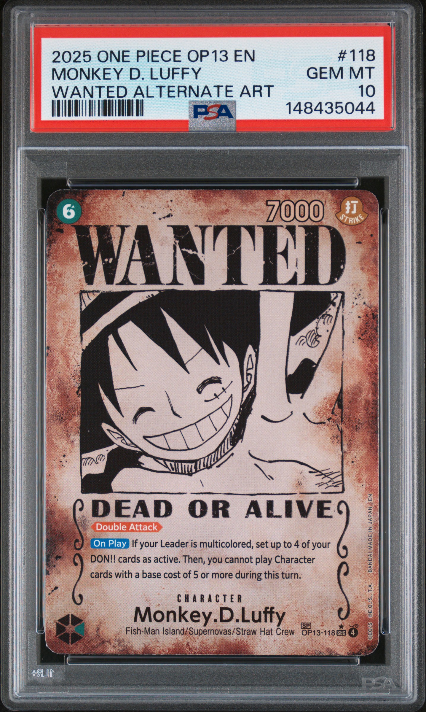 2025 #118 Monkey D. Luffy PSA 10 OP13-Carrying on His Will One Piece
