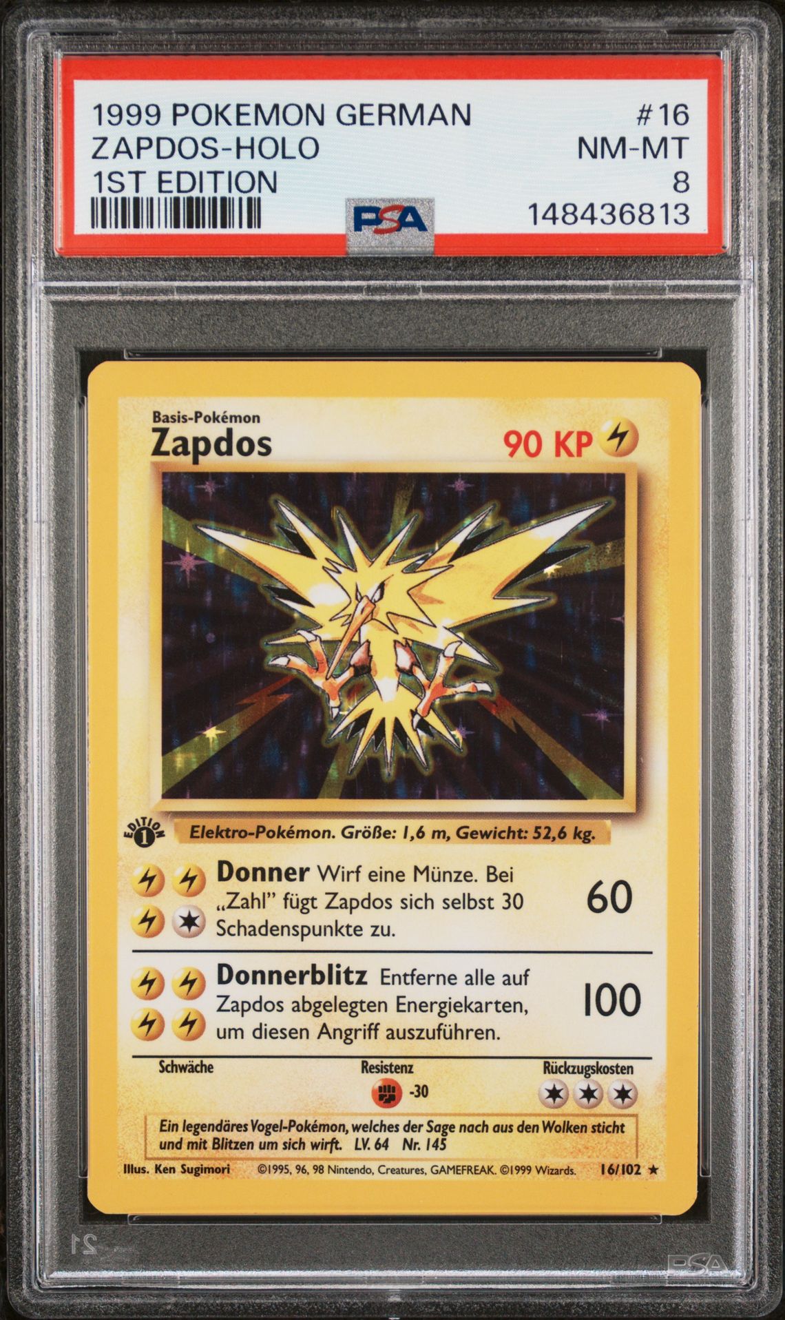 1999 Pokemon POKEMON GERMAN 1ST EDITION #16 Zapdos-Holo front