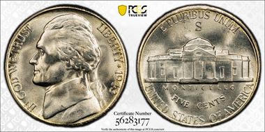 1943-S 5C MS67FS