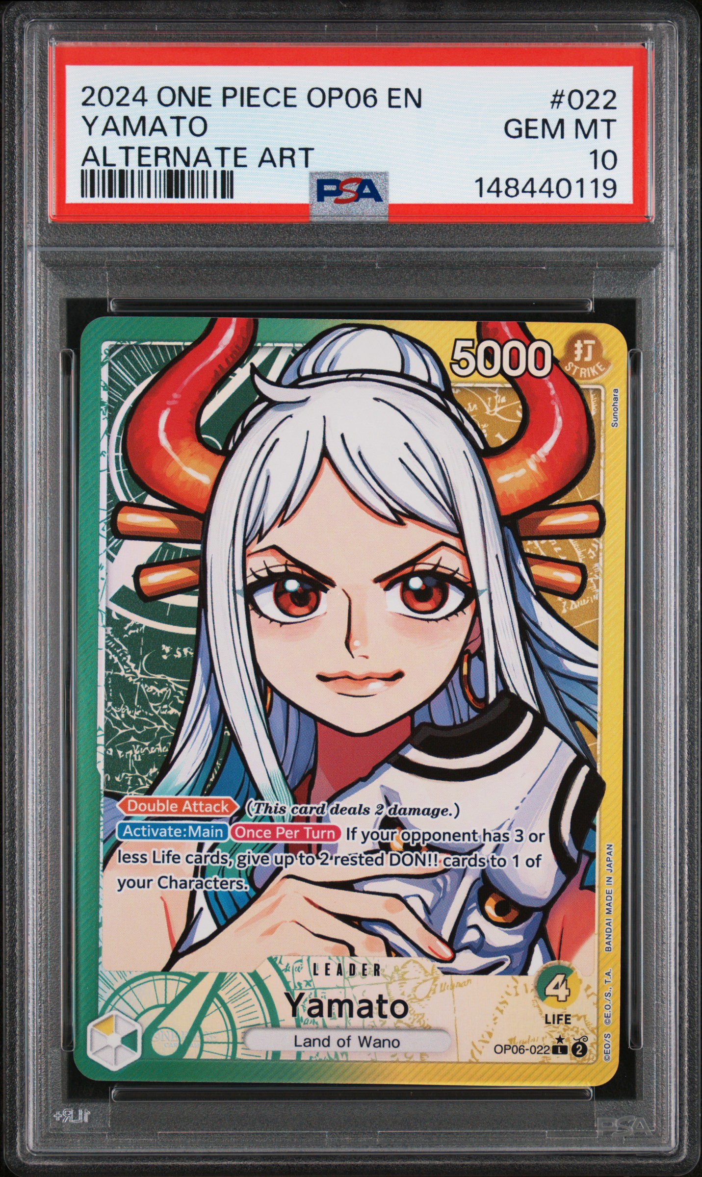 2024 #022 Yamato PSA 10 OP06-Wings of the Captain One Piece