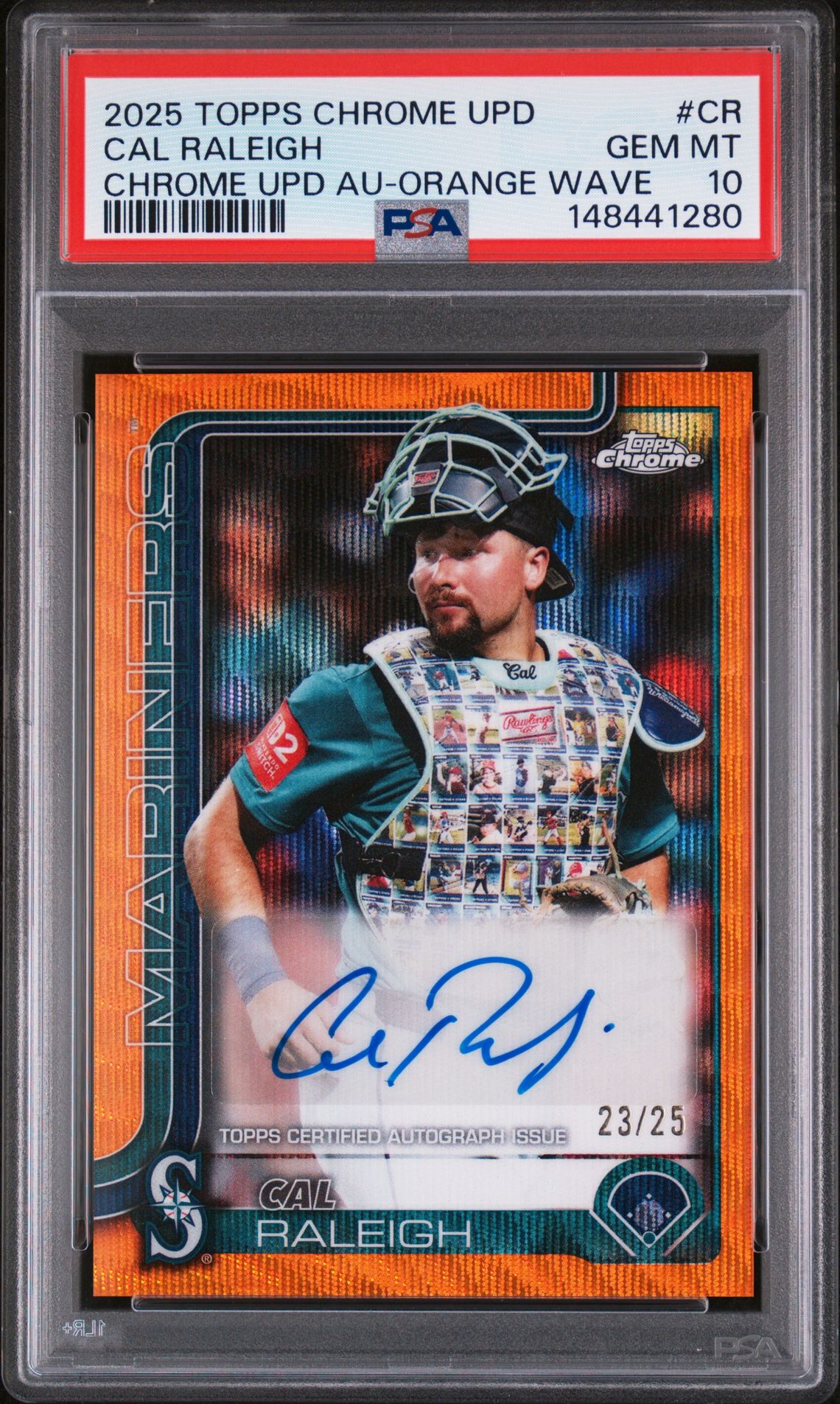 2025 Topps TOPPS CHROME UPDATE CHROME UPDATE AUTOGRAPHS CHROME UPD AU-ORANGE WAVE #CR Cal Raleigh front