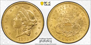 1873 $20 Open 3 AU58