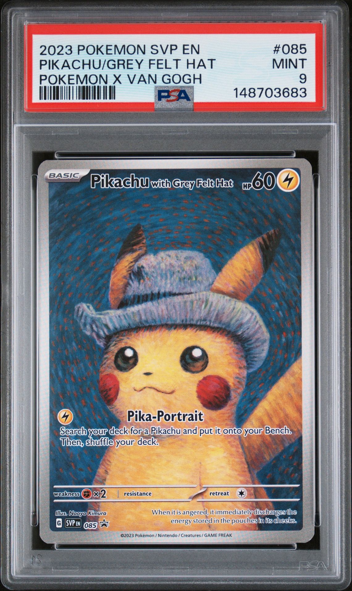 2023 Pokemon Svp En-Sv Black Star Promo Pikachu/Grey Felt Hat #085 (Pokemon X Van Gogh) Mint 9 front