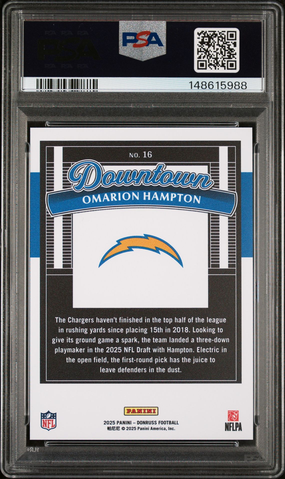 2025 Panini Donruss Downtown Omarion Hampton #16 Gem Mt 10 back