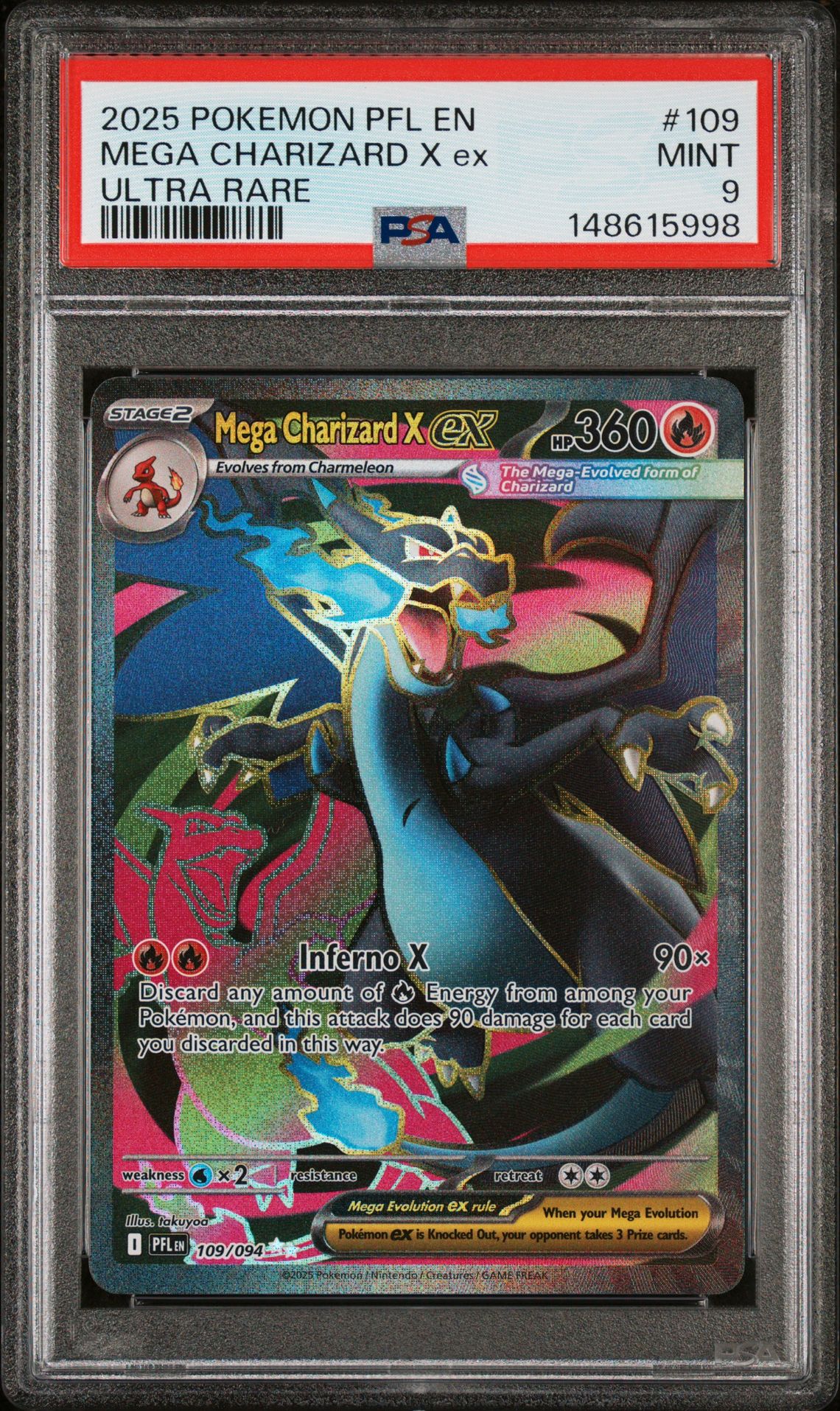 2025 Pokemon Pfl En-Phantasmal Flames Mega Charizard X Ex #109 (Ultra Rare) Mint 9 front