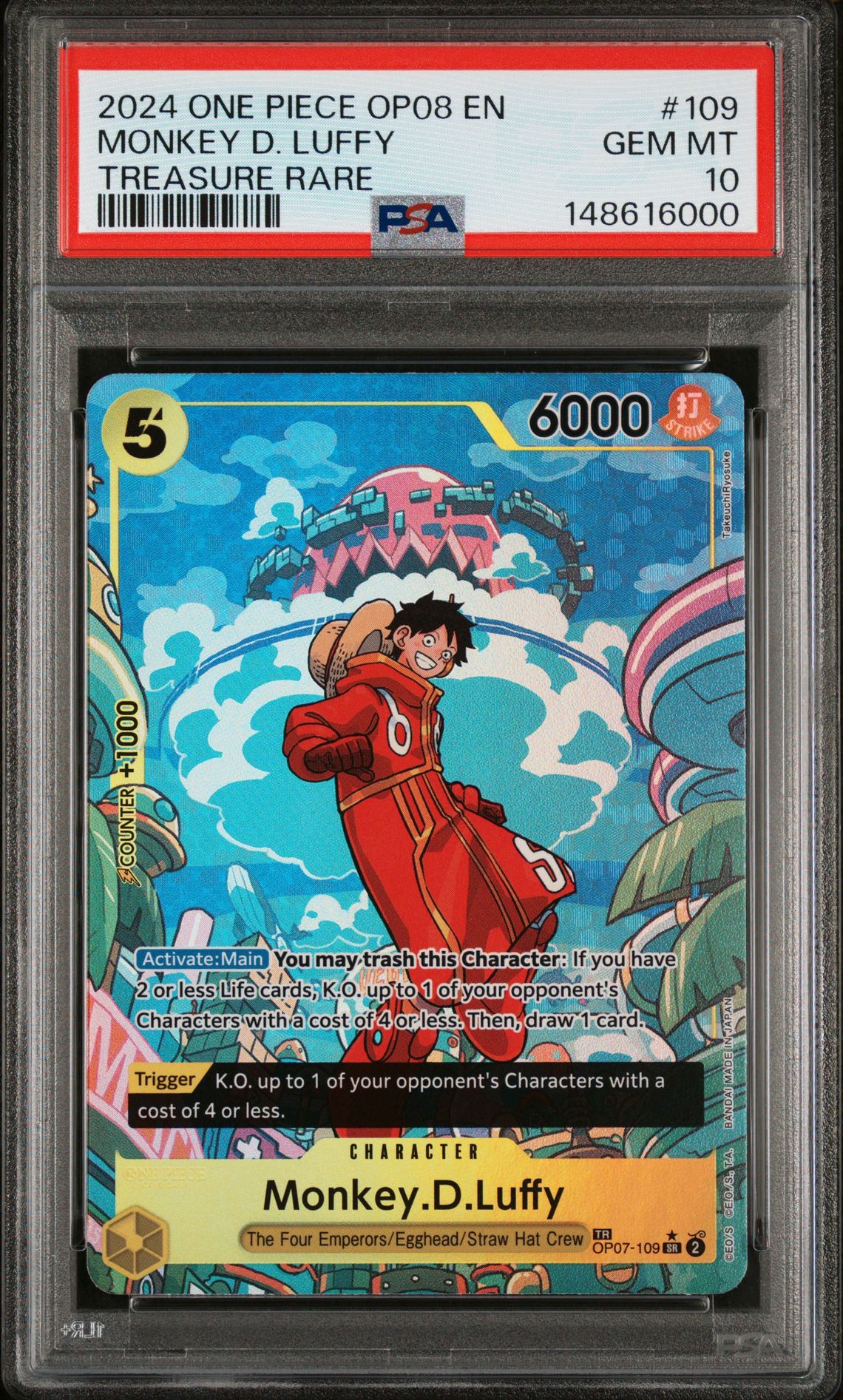 2024 One Piece Op08-Two Legends Monkey D. Luffy #109 (Treasure Rare) Gem Mt 10 front