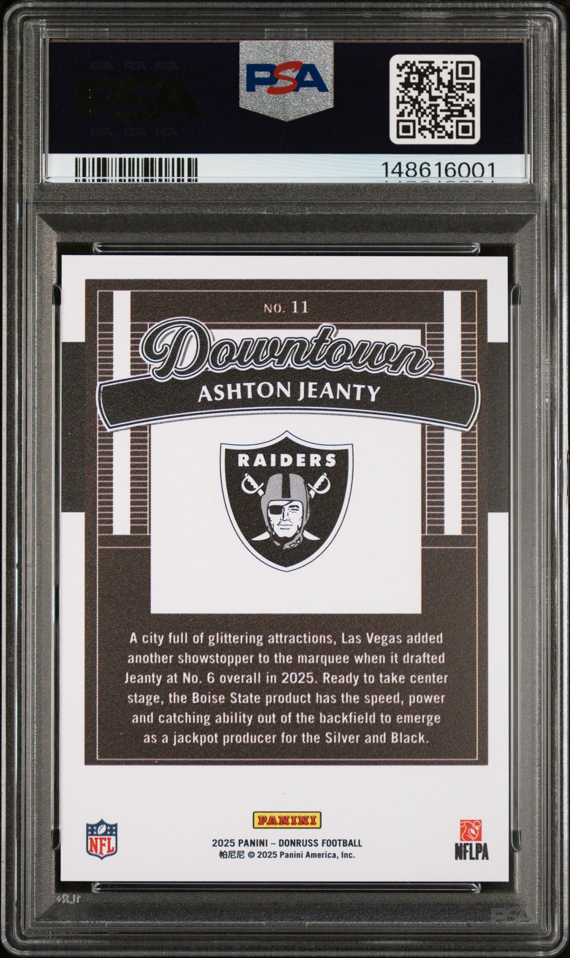 2025 Panini Donruss Downtown Ashton Jeanty #11 Gem Mt 10 back