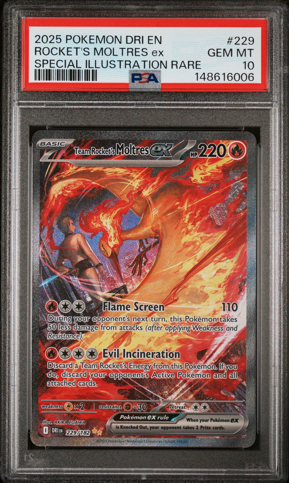 2025 Pokemon Dri En-Destined Rivals Rocket's Moltres Ex #229 (Special Illustration Rare) Gem Mt 10 front
