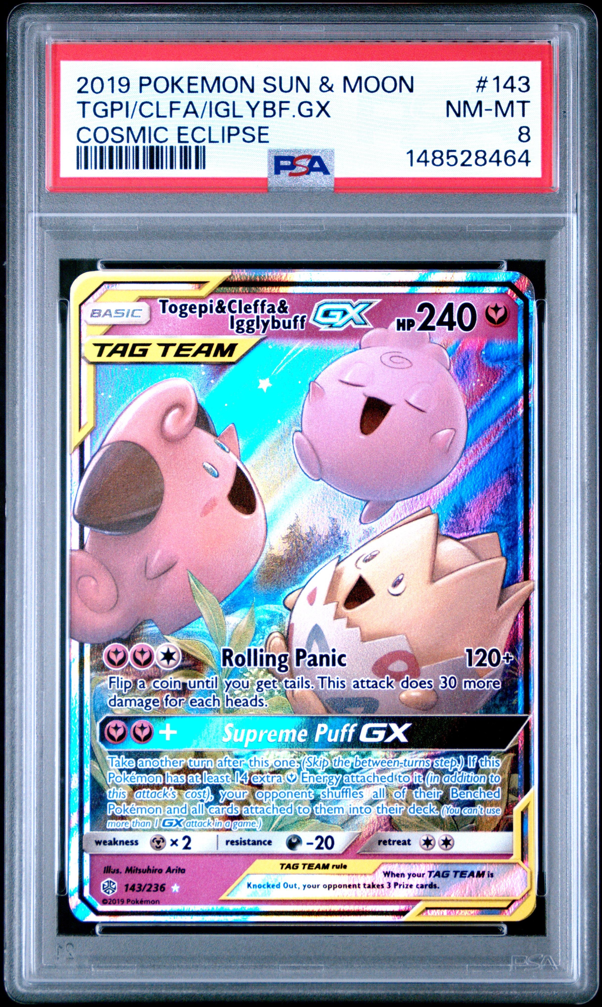 2019 #143 Togepi & Cleffa & Igglybuff GX PSA 8 Sun & Moon Cosmic Eclipse Pokemon