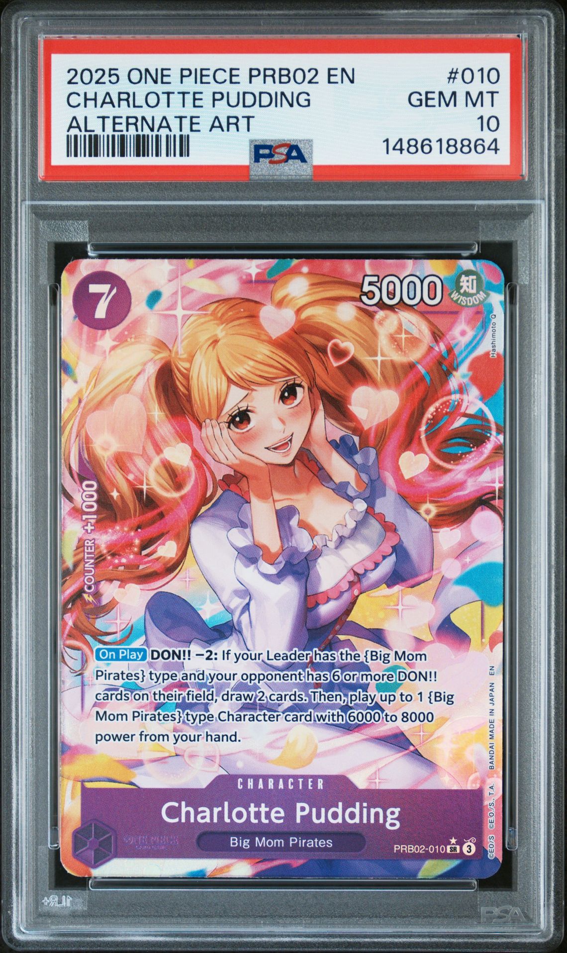 2025 One Piece Prb02-Premium Booster -One Piece Card The Best- Vol.2 Charlotte Pudding #010 (Alternate Art) Gem Mt 10 front view - PSA graded GEM MT 10