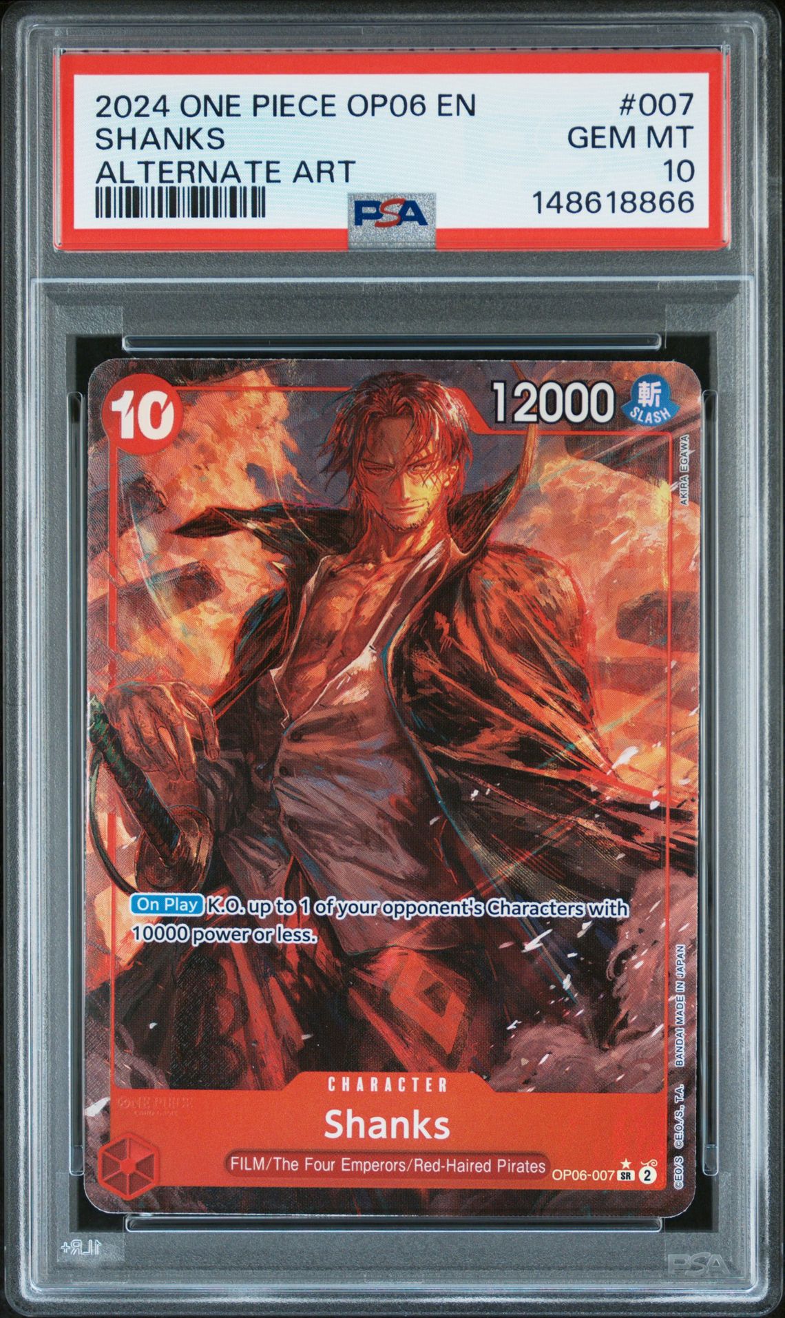 2024 One Piece Op06-Wings Of The Captain Shanks #007 (Alternate Art) Gem Mt 10 front view - PSA graded GEM MT 10